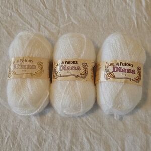 Lot 3 Skeins Patons Diana Acrylic Nylon Yarn #9037 White Shimmer Discontinued